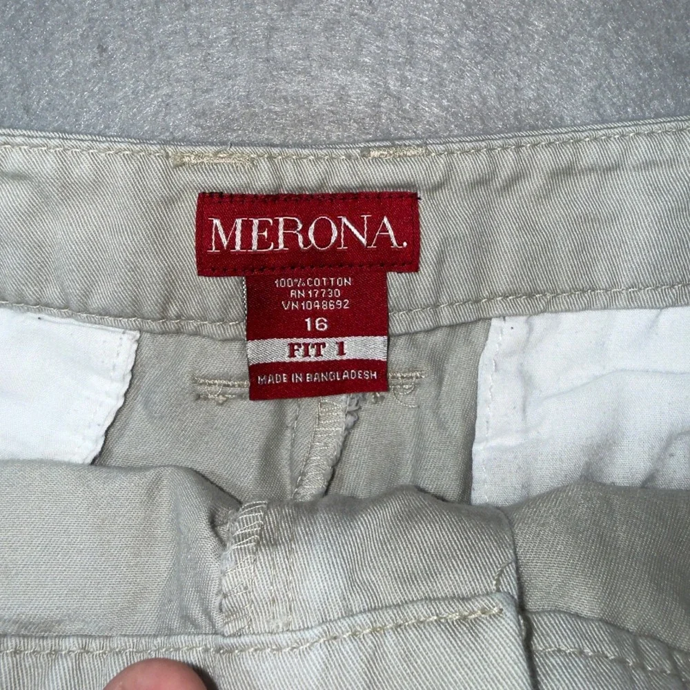 Merona Chino Shorts Women 16 Khaki‎ Excellent Cotton Mid Rise Fit 1 Casual